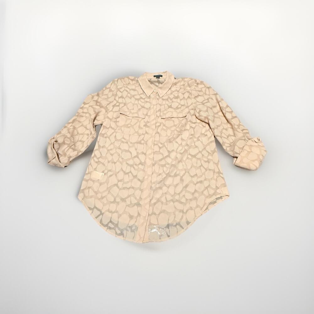 Ann Taylor Beige Sheer Textured Long Sleeve Button Down Giraffe Top size 0